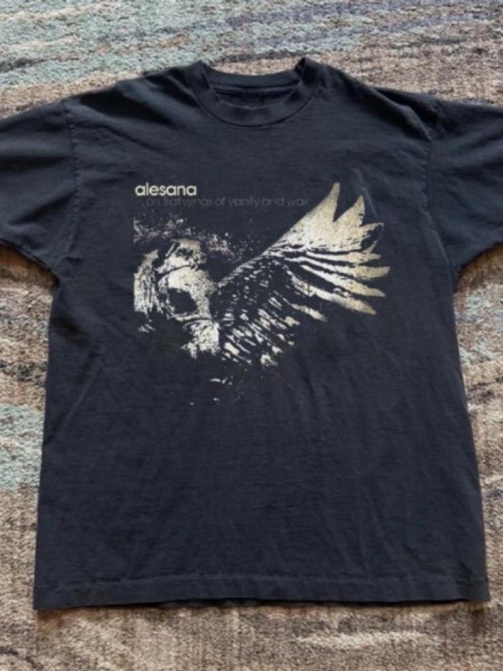 Gildan Black T-Shirt with Faded Cream Wing Graphic